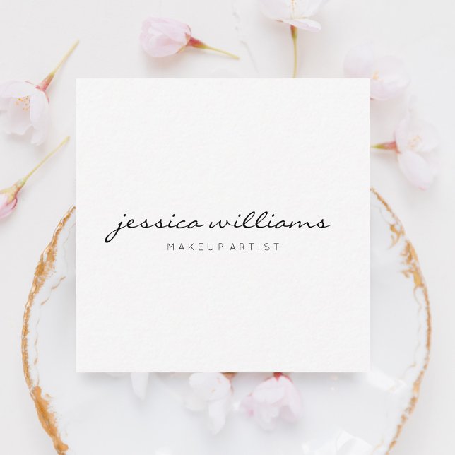 Girly Calligraphy Minimal White Fyrkantigt Visitkort (Skapare uppladdad)