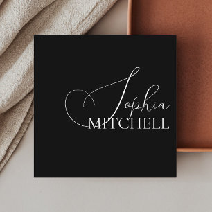 Girly Calligraphy Minimalist Black Fyrkantigt Visitkort