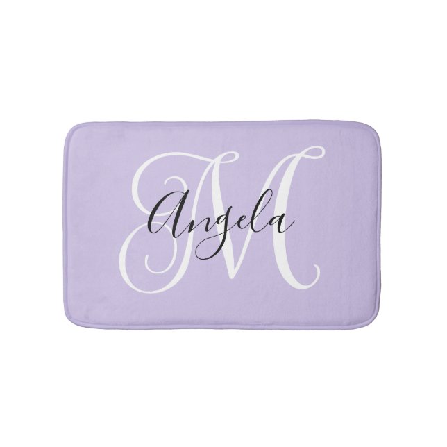 Girly Calligraphy Monogram Blek Lavender Badrumsmatta (Framsidan)