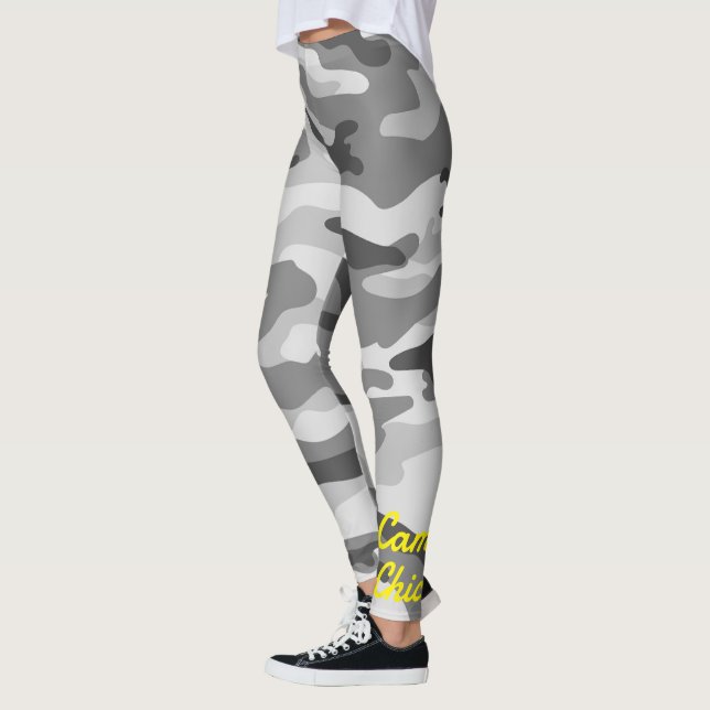 Girly Camouflage Black & White Monogram Gult | Leggings (Vänster)