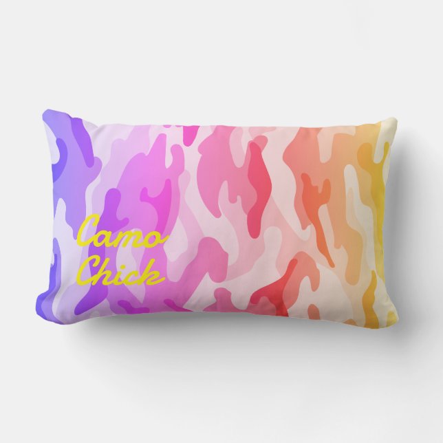Girly Camouflage Pastels Monogram i Gult | Lumbarkudde (Framsida)