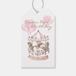 Girly Carousel Rosa Unicorn First Birthday Presentetikett