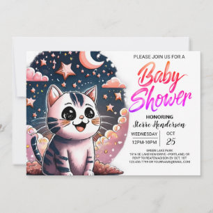 Girly Cat Digital Baby Shower Inbjudningar