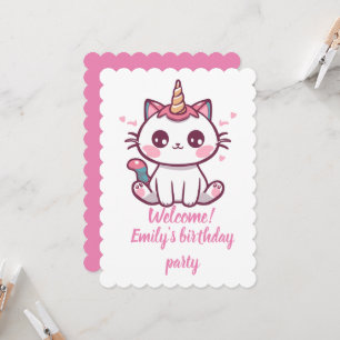 Girly Caticorn-födelsedag Inbjudningar