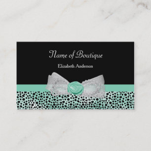 Girly Cheetah Print Boutique Cute Mint Bow Visitkort