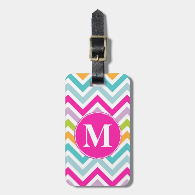 Girly Chevron Monogram Luggage Tag Bagagebricka (Vertikal Framsida)