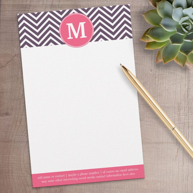 Girly Chevron Mönster med Monogram - Rosa Lila Brevpapper (Personalized Stationery)