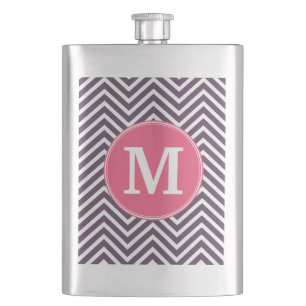 Girly Chevron Mönster med Monogram - Rosa Lila Fickplunta