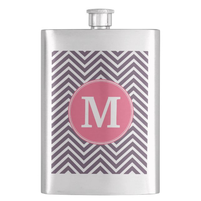 Girly Chevron Mönster med Monogram - Rosa Lila Fickplunta (Framsidan)