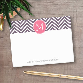 Girly Chevron Mönster med Monogram - Rosa Lila Post-it Block
