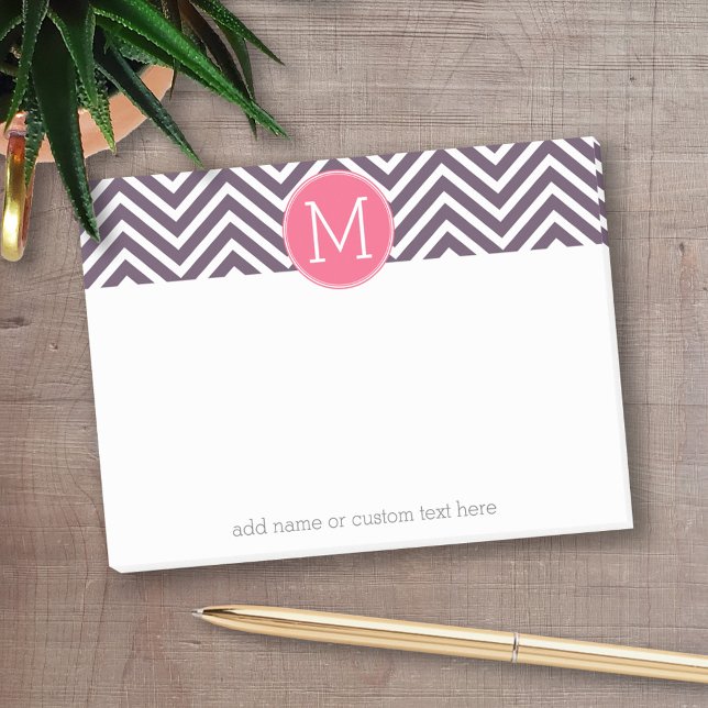 Girly Chevron Mönster med Monogram - Rosa Lila Post-it Block (Personalized post-it notes with an area to add your name or other text)
