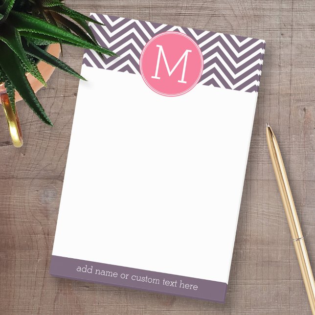 Girly Chevron Mönster med Monogram - Rosa Lila Post-it Block (Personalized Post-it Notes - add your name and other social media contact information)