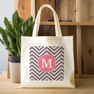 Girly Chevron Mönster med Monogram - Rosa Lila Tygkasse