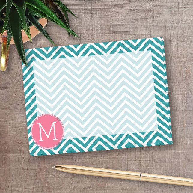 Girly Chevron Mönster med Monogram - Rosa Teal Post-it Block (Personalized post-it notes with an area to add your name or other text)