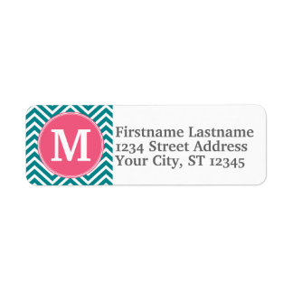 Girly Chevron Mönster med Monogram - Rosa Teal Returadress Etikett