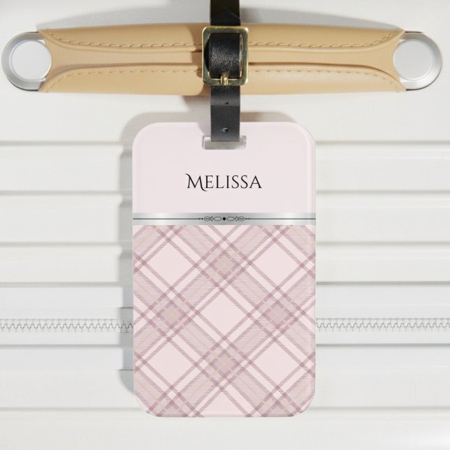 Girly Chic and Soft Pink Plaid Travel Gear Bagagebricka (Add a touch of feminine pink plaid to your travel gear )