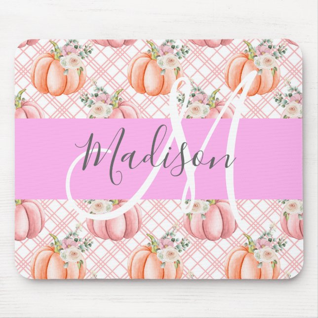 Girly Chic Blommigt Rosa Peach Pumpkin Monogram Na Musmatta (Framsidan)