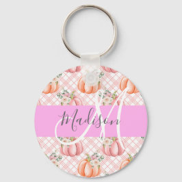 Girly Chic Blommigt Rosa Peach Pumpkin Monogram Na Nyckelring
