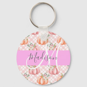 Girly Chic Blommigt Rosa Peach Pumpkin Monogram Na Nyckelring