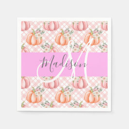 Girly Chic Blommigt Rosa Peach Pumpkin Monogram Na Pappersservett