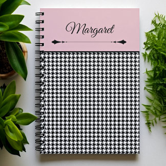 Girly Chic Classic Houndstooth & Pink Notebook Anteckningsbok