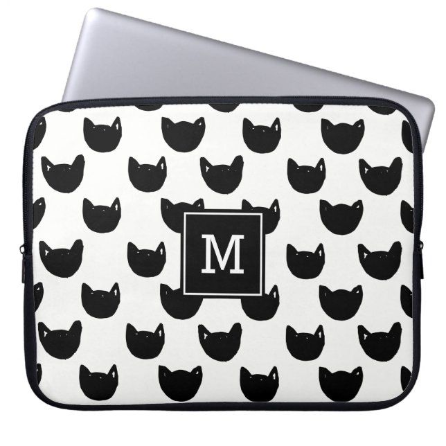 Girly chic Doodle Black cat Monogram Personlig Laptop Sleeve (Framsidan)