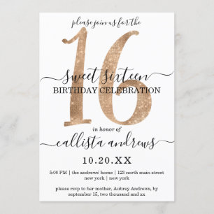 Girly Chic Faux Guld Glitter White Sweet 16 Inbjudningar