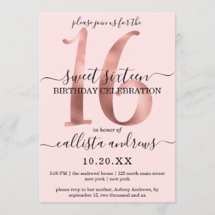 Girly Chic Faux Ro Guld  Rosa Sweet 16 Inbjudningar