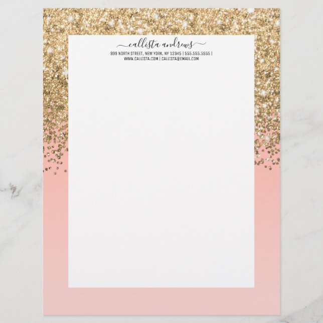 Girly Chic Guld Confetti Rosa Gradient Ombre Brevhuvud (Framsida)