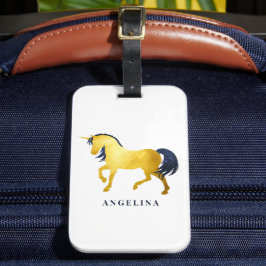 Girly Chic Guld och Celestial Unicorn Personlig Bagagebricka