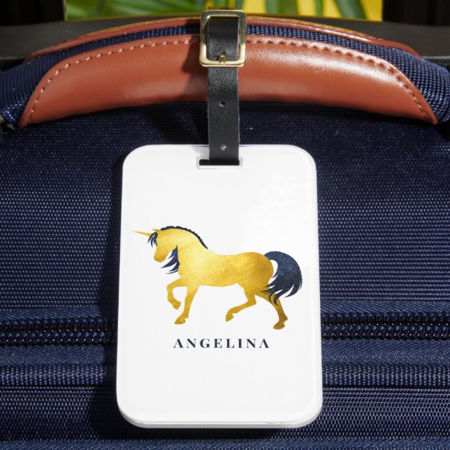 Girly Chic Guld och Celestial Unicorn Personlig Bagagebricka (Framsida Insitu 2)