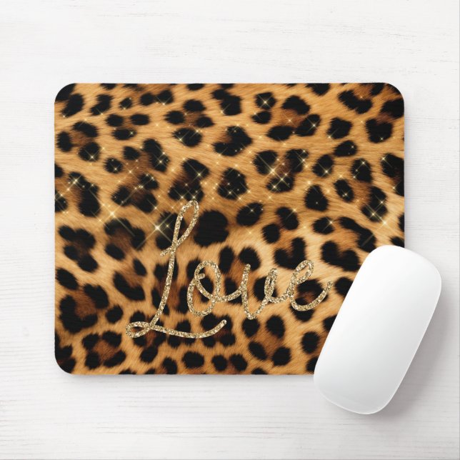 Girly Chic Leopard Guld Glitter Kärlek Musmatta (Med mus)