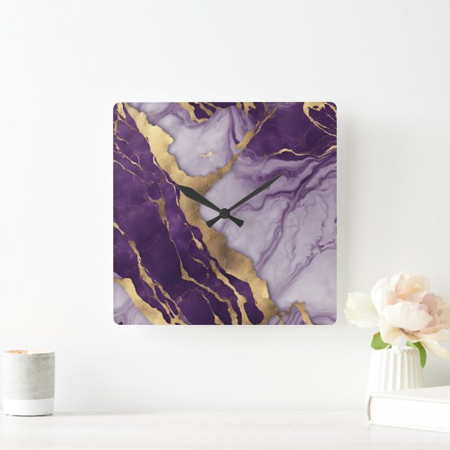 Girly Chic Minimalist Scandinavian Lila Marble Fyrkantig Klocka (Hem)