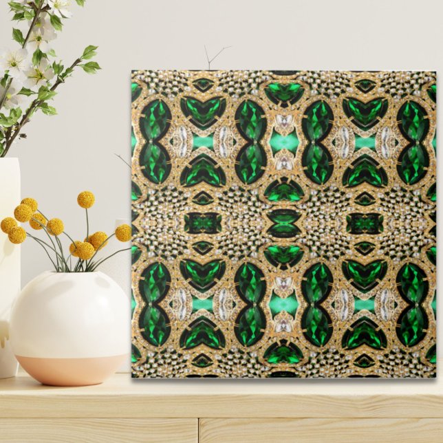 girly chic mode art deco guld emerald grönt kakelplatta (girly chic fashion art deco gold emerald green ceramic tile)