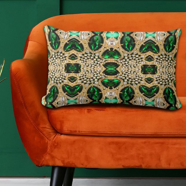 girly chic mode art deco guld emerald grönt lumbarkudde (girly chic fashion art deco gold emerald green lumbar pillow)