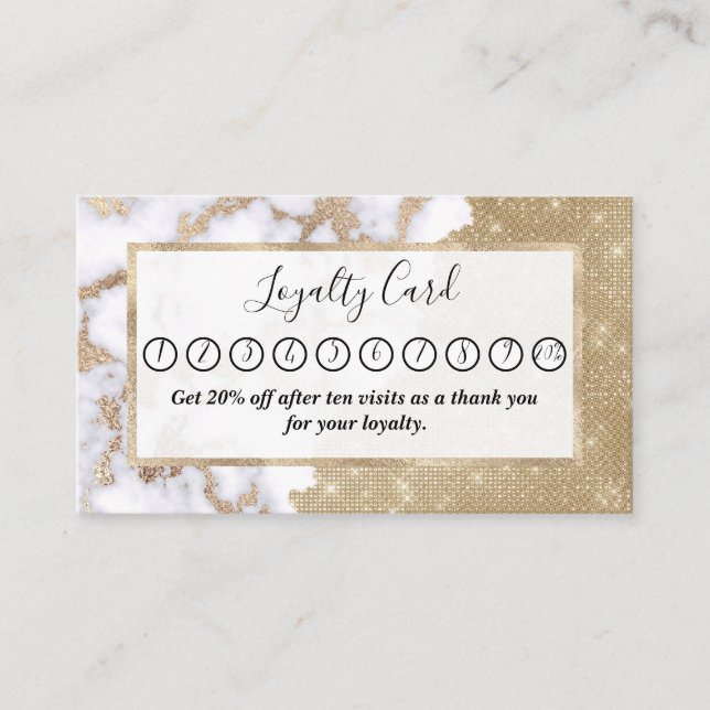 Girly Chic Modern Glam Guld Glitter Marble Mönster Lojalitetskort (Framsida)