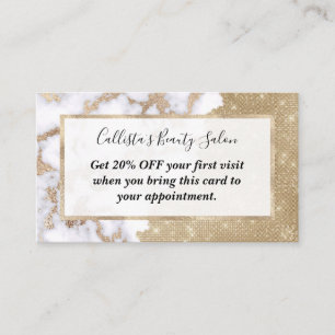Girly Chic Modern Glam Guld Glitter Marble Mönster Rabattkort