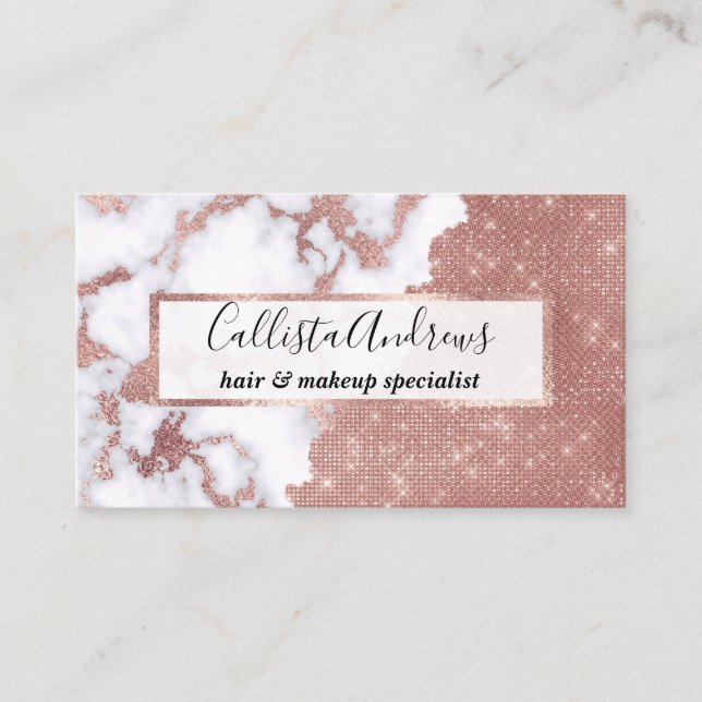 Girly Chic Modern Ro Guld Glitter Marble Mönster Visitkort (Framsida)