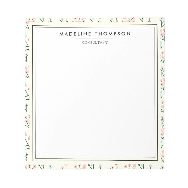 Girly Chic Pastel Pink Blue Flowers Pattern Anteckningsblock (Framsida)