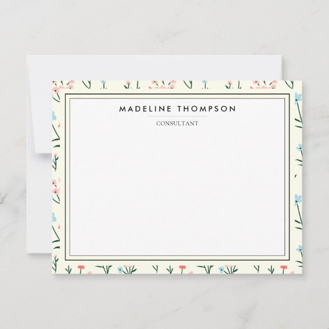 Girly Chic Pastel Pink Blue Flowers Pattern Anteckningskort (Framsida)