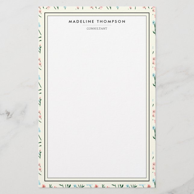 Girly Chic Pastell Rosa Blå Blommönster Brevpapper (Framsida)