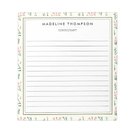 Girly Chic Pastell Rosa Blå Blommönster Linjerad Anteckningsblock