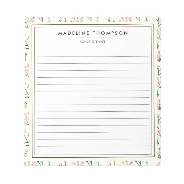 Girly Chic Pastell Rosa Blå Blommönster Linjerad Anteckningsblock (Framsida)