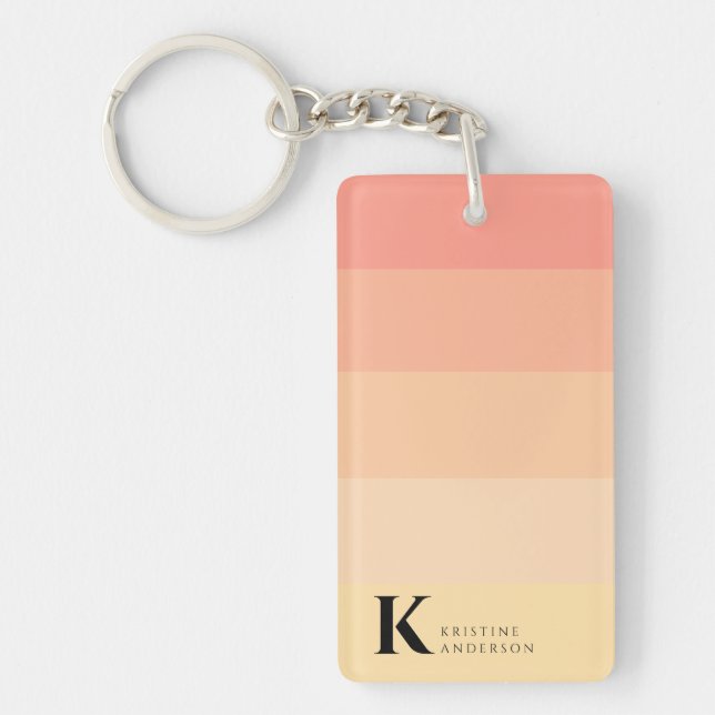 Girly Chic Peach Ombre Classic Monogram Nyckelring (Framsidan)