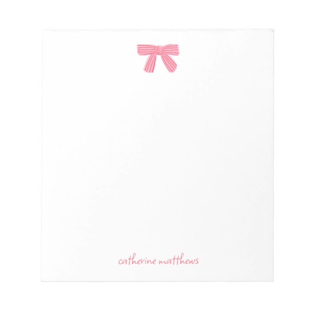 Girly Chic Pink Bow Custom Stationery Anteckningsblock (Framsida)