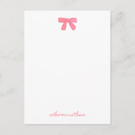 Girly Chic Pink Bow Custom Stationery Vykort