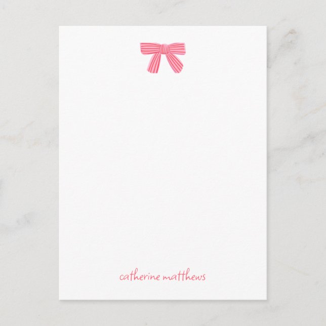 Girly Chic Pink Bow Custom Stationery Vykort (Framsida)