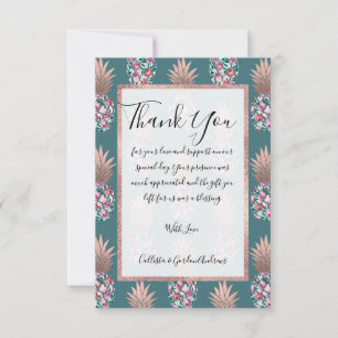 Girly Chic Ro Guld Blommigt Ananas Teal Grönt Tack Kort