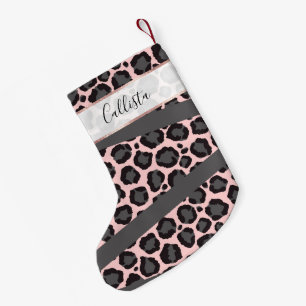 Girly Chic Rosa Black Grått Leopard Cheetah Skriv  Liten Julstrumpa