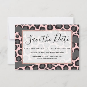 Girly Chic Rosa Black Grått Leopard Cheetah Skriv Spara Datumet